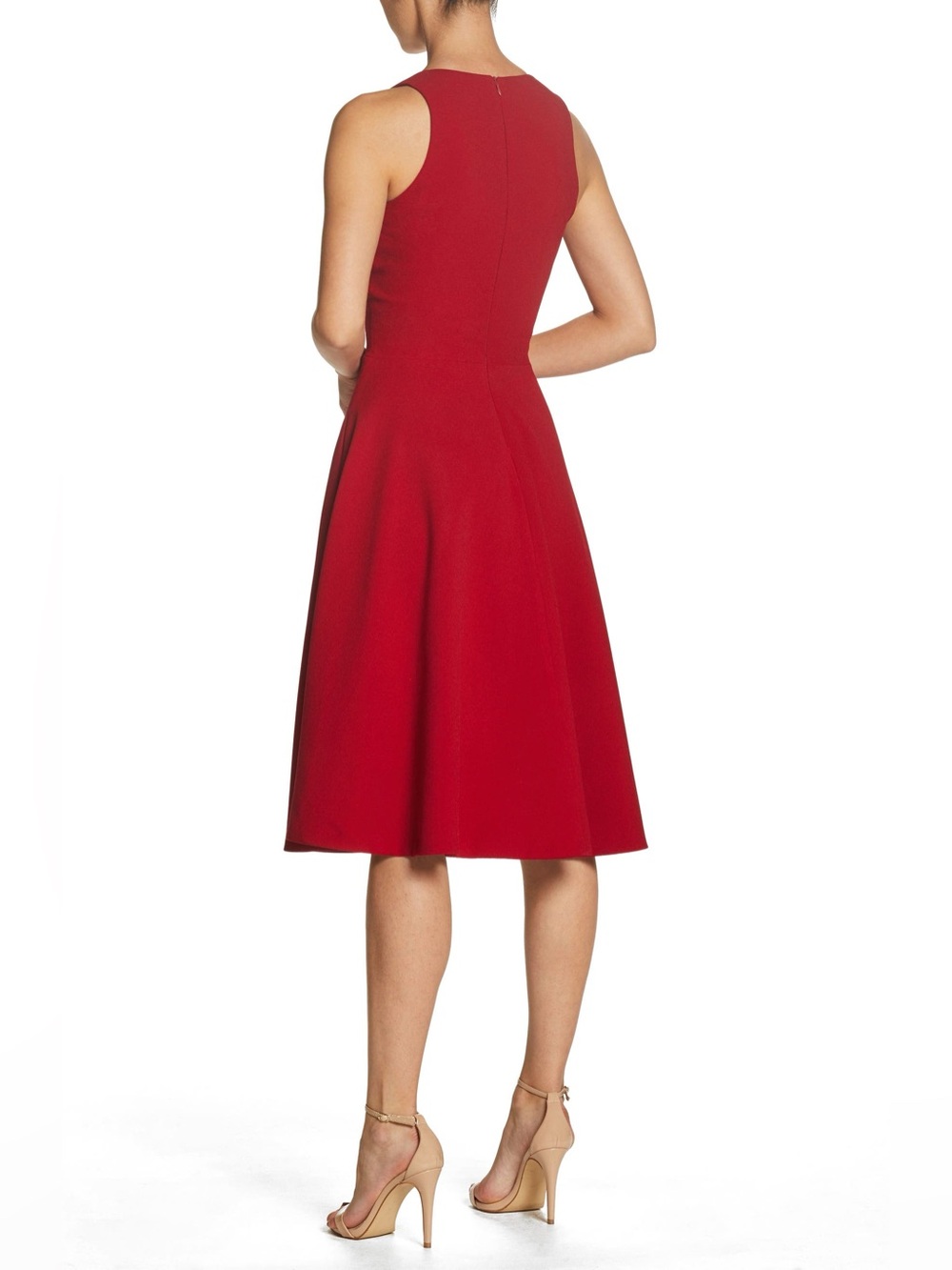 DRESS THE POPULATION Catalina Fit & Flare Cocktail Dress – Red Rouge - Picture 6 of 10